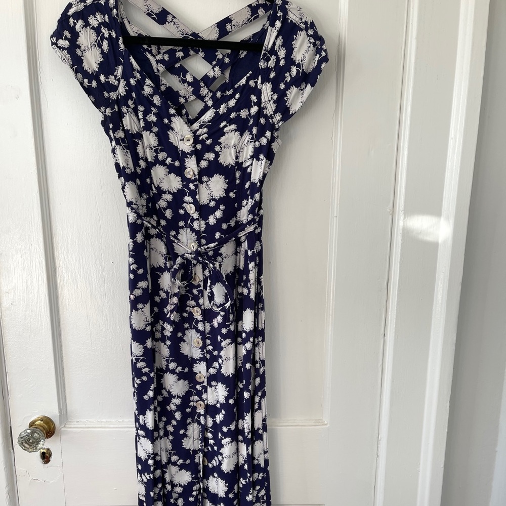 Anthropologie floral lattice midi dress